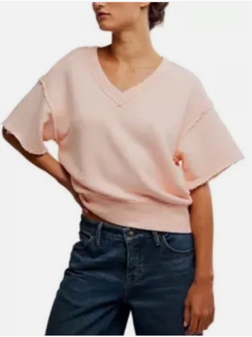 Free People We the Free So Easy Sweatshirt in Tropical Peach sz M short sleeve